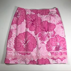 Lilly Pulitzer Skirt Pink Floral Hibiscus Pattern